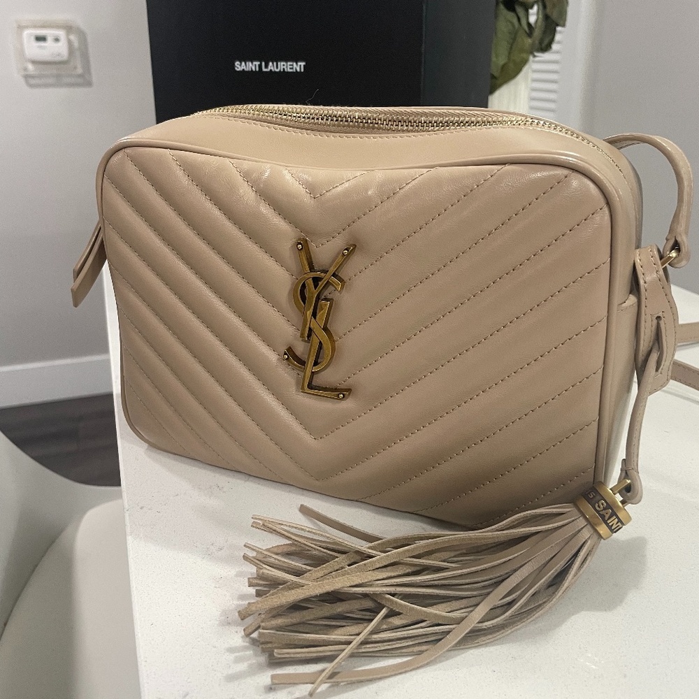YSL Lou Camera Bag in Quilted Leather- Dark Beige